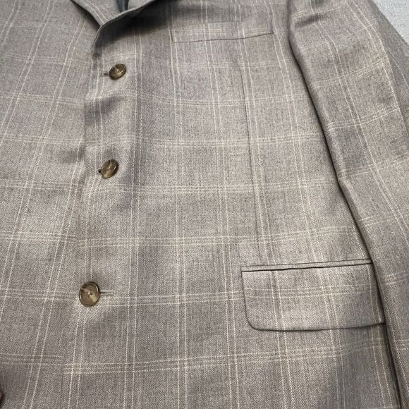 Hickey Freeman Madison Mens Beige Windowpane Cashmere Silk Sport Coat 46R - Picture 3 of 13
